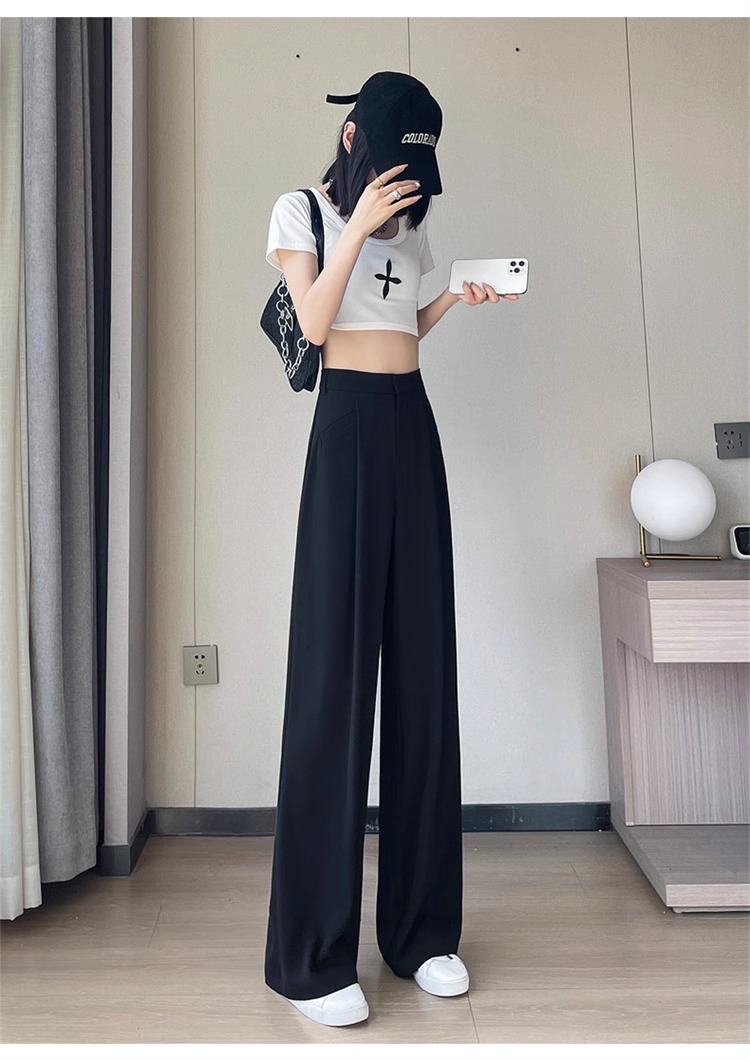 Quần tây nữ cạp cao ống đứng chất lụa băng mỏng mùa hè — Màu đen mẫu thông thường chi tiết 38