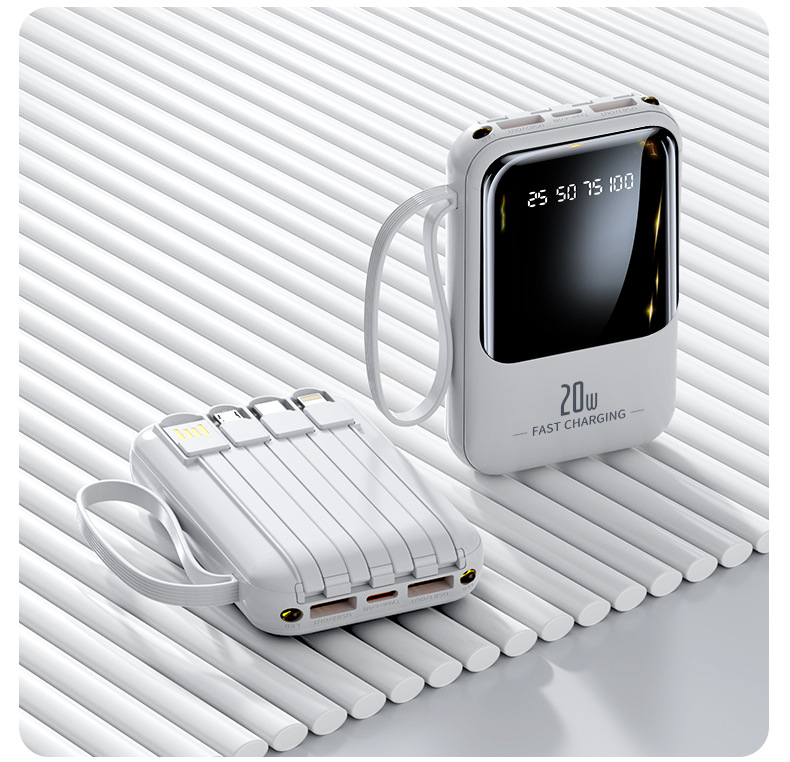 Cross-Border Power Bank Mini Built-in Cable High Capacity 20000mAh Fast Charging Mobile Power Supply Gift Logo Printing