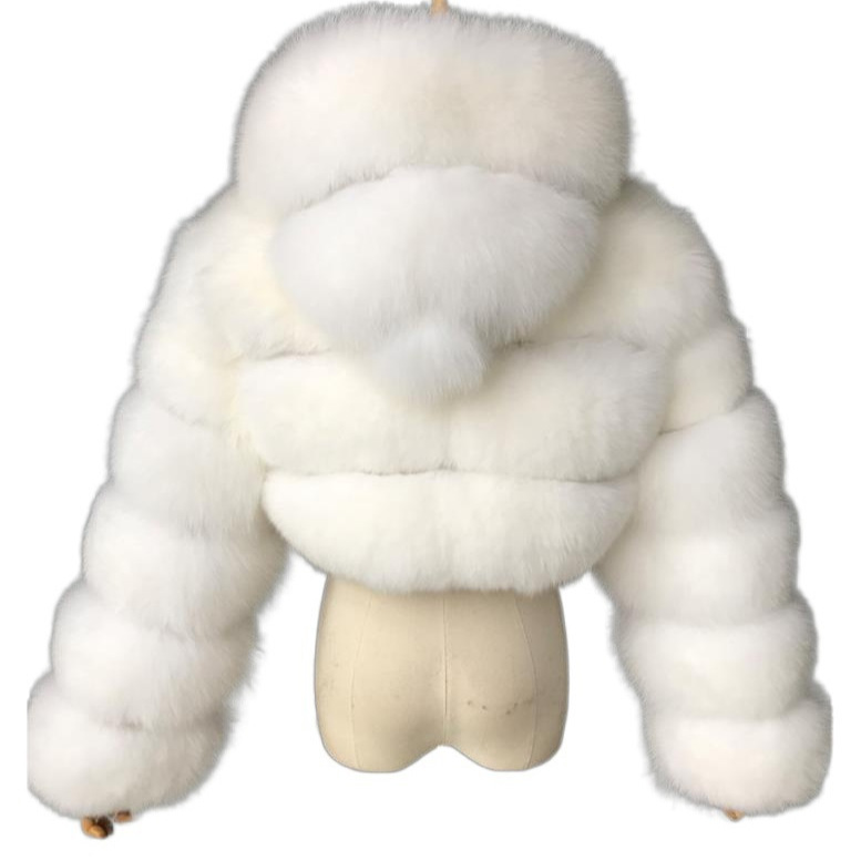 European and American Style Short Faux Fur Coat with Hood, Faux Fox Fur, Long Sleeves, Patchwork, Wholesale Short Fur Coat for Women