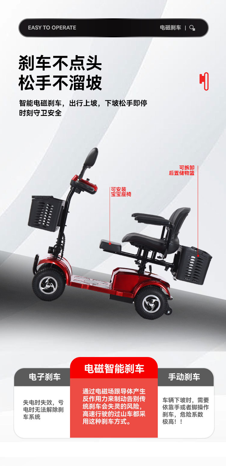 Intelligent low-speed folding elderly scooter four-wheel electric disabled double elderly moped household small car