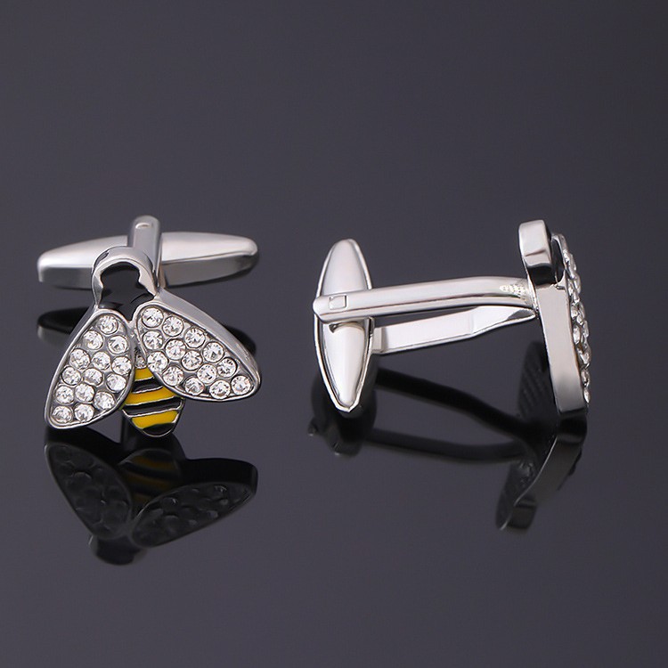 Manschettenknöpfe mit Biene und Strasssteinen, Manschettenknöpfe in Tierform, Manschettenknöpfe für Herren, französische Hemdmanschettennägel, Manschettenknöpfe vor Ort_voghion.com