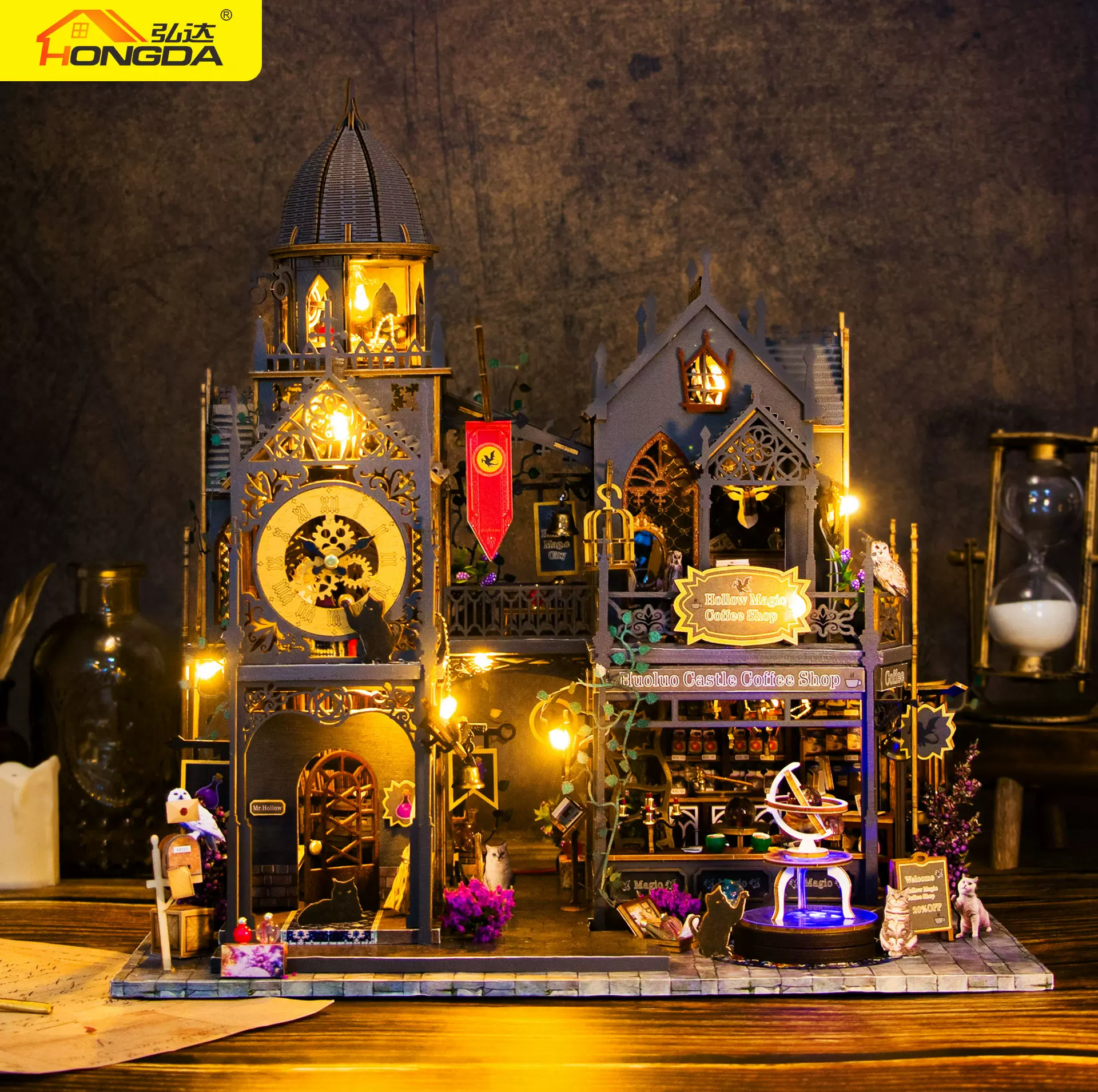 弘达霍洛魔堡跨境手工diy材料包微缩建筑模型小屋3d拼装城堡摆件