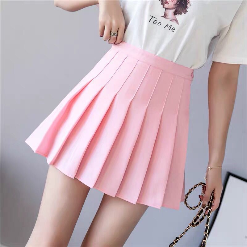 Spot high waist pleated skirt short skir...