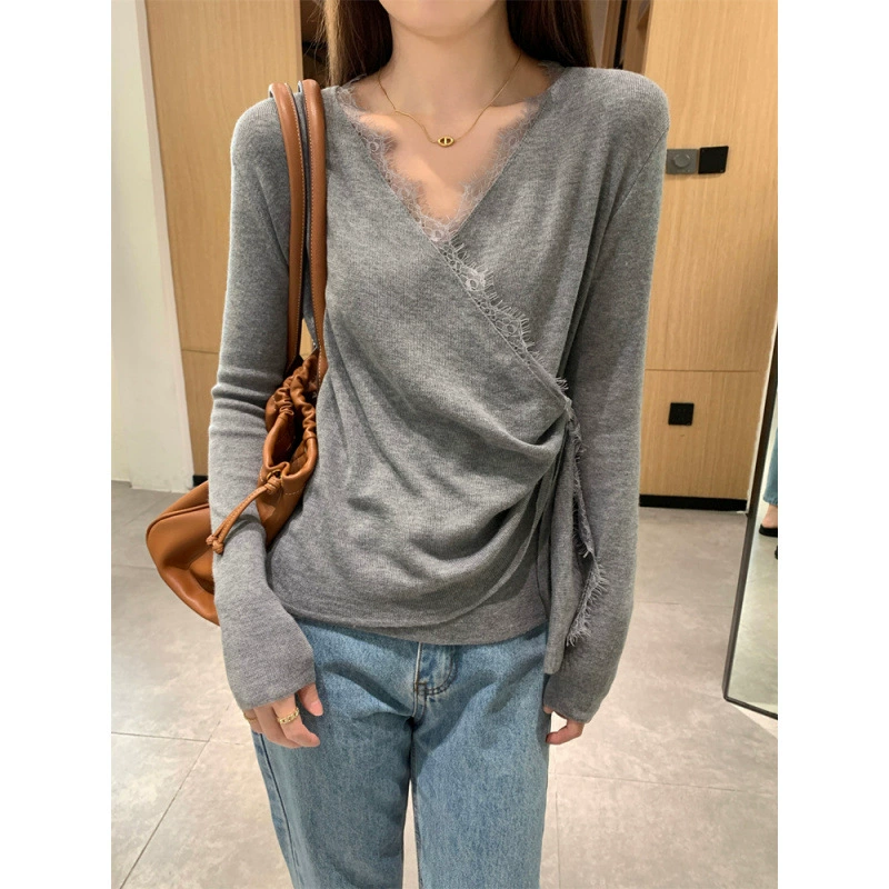 NUNBAI Demi-season lace small design knitted long-sleeve, Korean style, trend of season