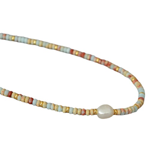European and American exotic literary retro ocean vacation style blue pattern stone real stone beaded necklace for women with temperament