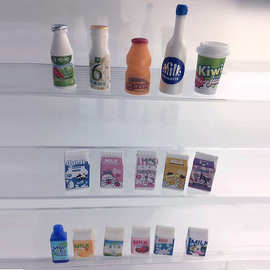 新品迷你牛奶饮料树脂立体仿真小瓶子微景观场景布置模型道具摆件