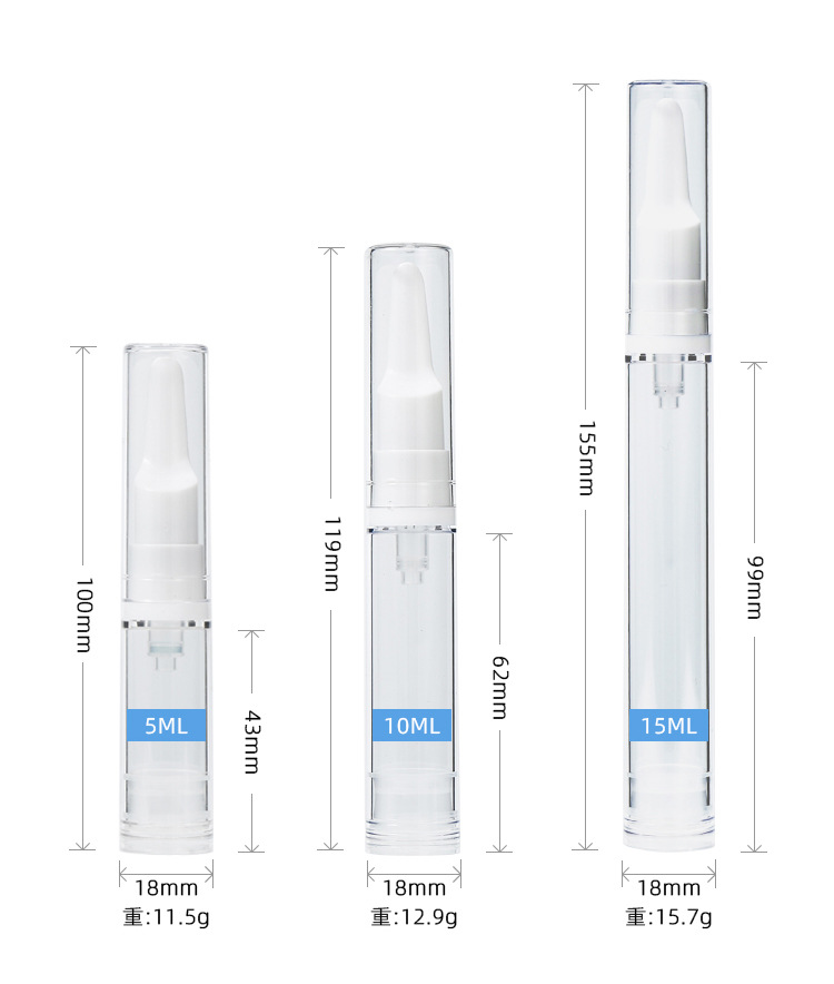 5ml10ml12ml15ml botella de vacío de crema de ojos portátil presionando sub-botella de viaje pequeña muestra botella de crema de ojo de pico de pato