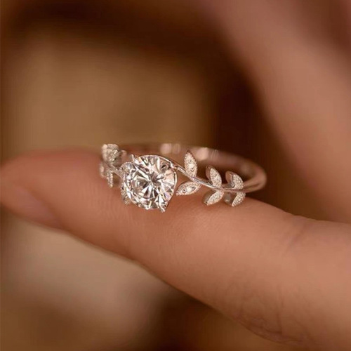Rose gold-plated female flower small fresh full zircon inlaid light luxury fashion light luxury forest style ring