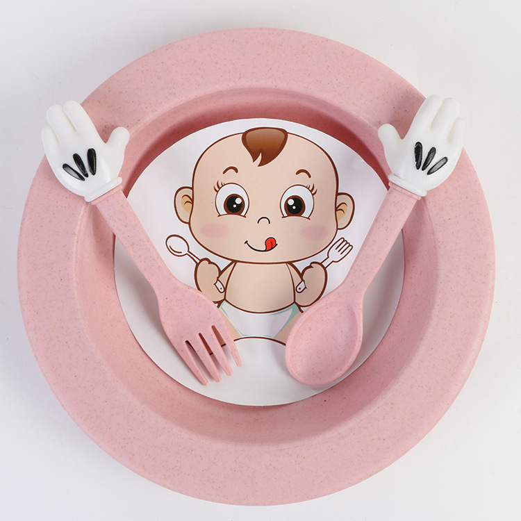 国境を越えて小麦わら児童食器セット幼稚園の赤ちゃん補助食器スプーンフォーク三点セットのロゴ|undefined