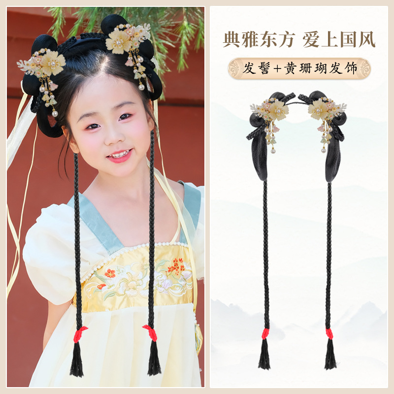 치자나무 부드러운 머리띠 브레이드 + 노란 산호 헤어 액세서리 한 쌍