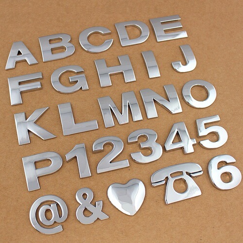 Metal Car English Letter Sticker Personalized Modification Number Plate Heart Creative Body Displacement Label Rear Badge