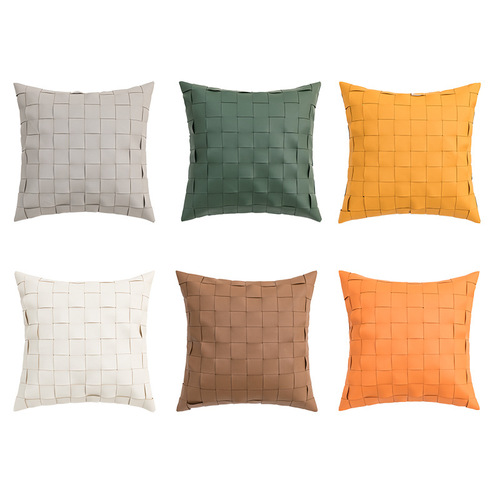 Modern simple American solid color PU woven pillow cushion living room sofa bedroom bedside cushion light luxury pillow case
