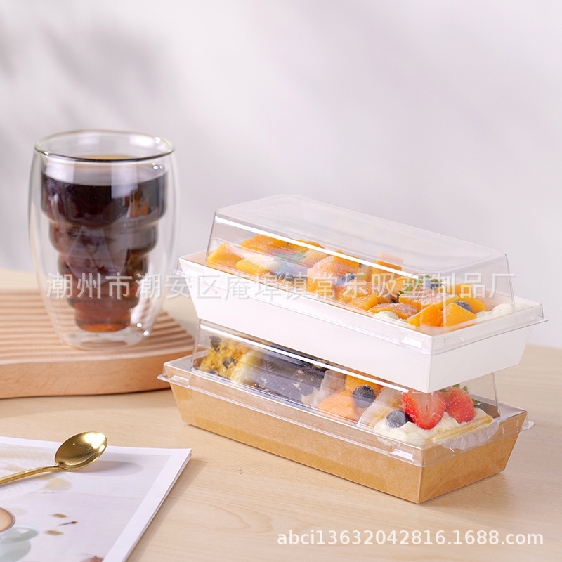 Caja de papel y plástico rectangular horneado toalla rodada para pastel sándwich de carne de pino conchas anti niebla desechable caja de embalaje de punto oeste