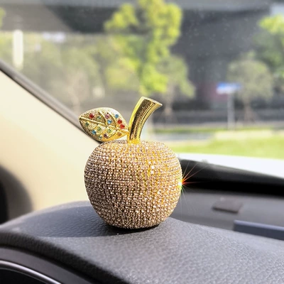 Diamond Christmas Ornaments, Car ornaments - gold-diamond-single-apple
