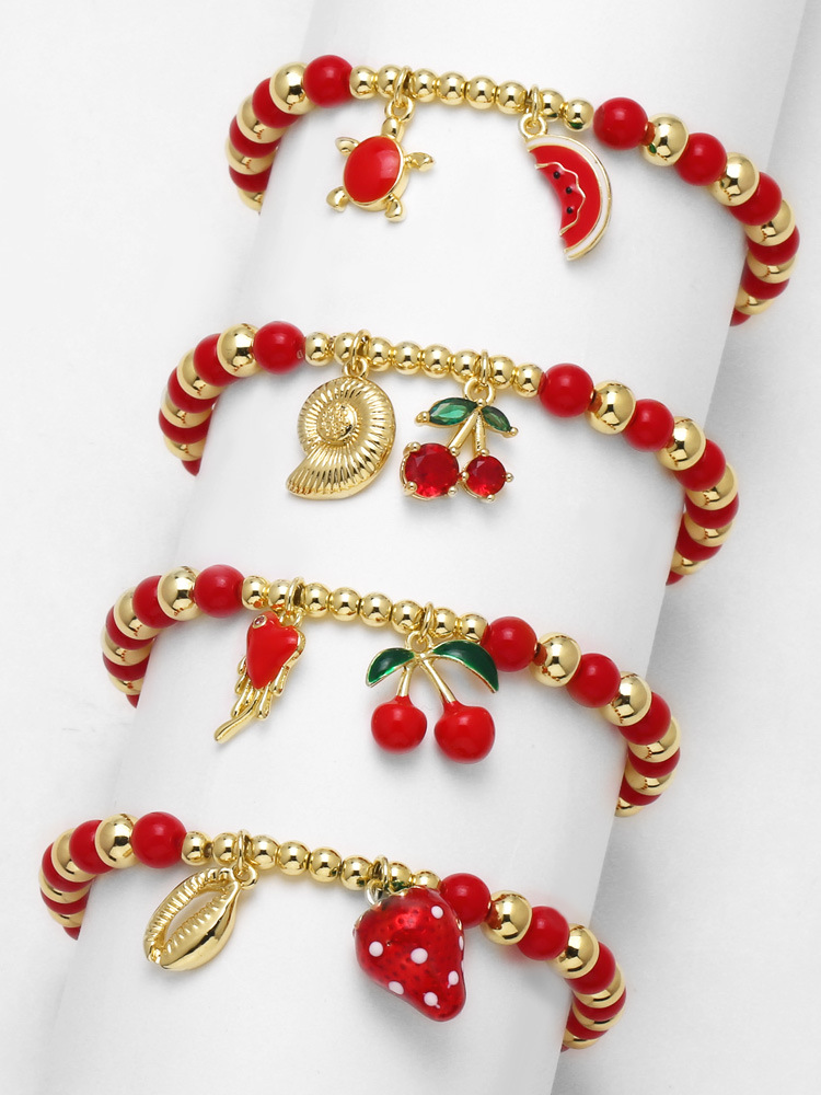 Bracelets Classification Arylic, Copper Chain Material Cute Classic Style Cherry Strawberry Watermelon Acrylic Copper Beaded Chain Beaded Bracelets Wholesale