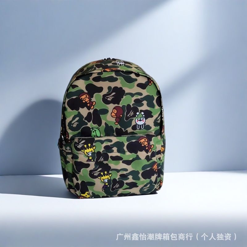 Bape バックパック迷彩漫画レターバックパック学生男性と女性のカップル多用途スクールバッグカジュアルファッショントレンディなブランド|undefined
