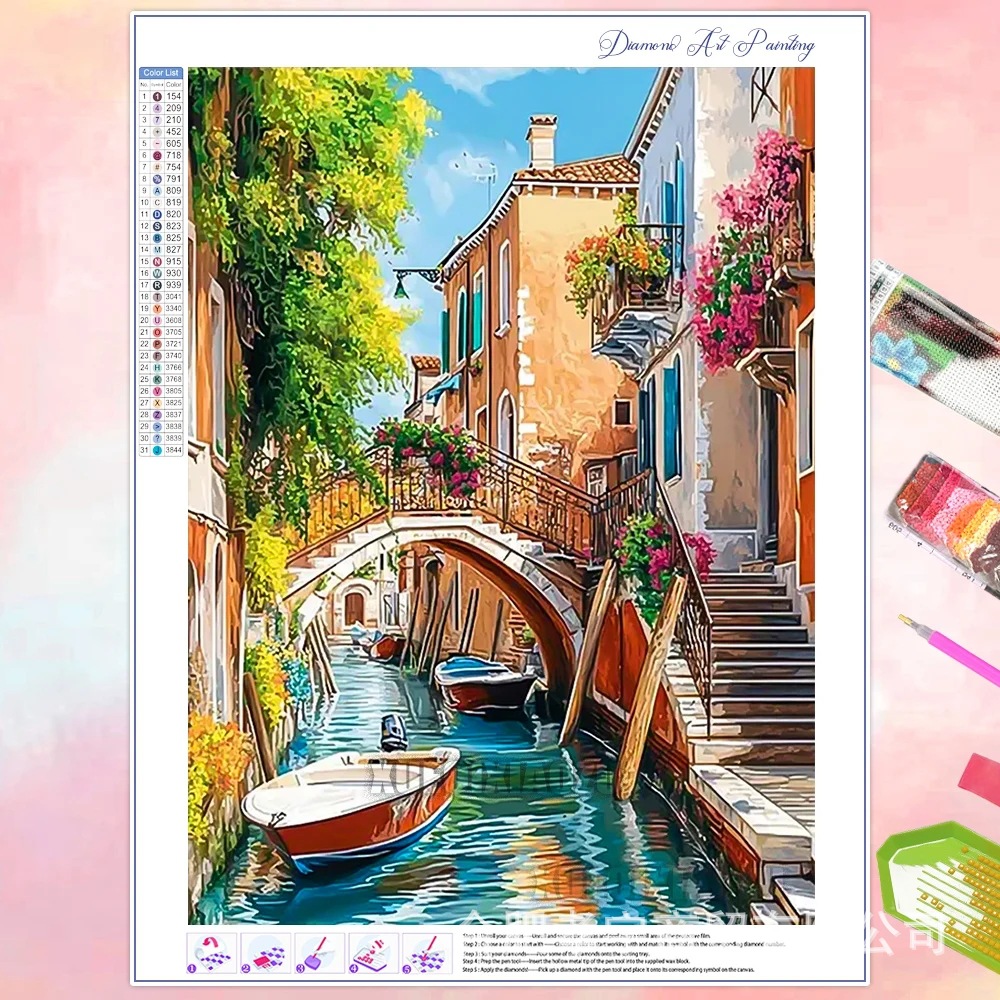 Venta caliente transfronteriza dibujos animados ciudad de bricolaje casa paisaje lleno de diamantes sala de estar dormitorio decoración pegatinas fabricante de pintura de diamantes