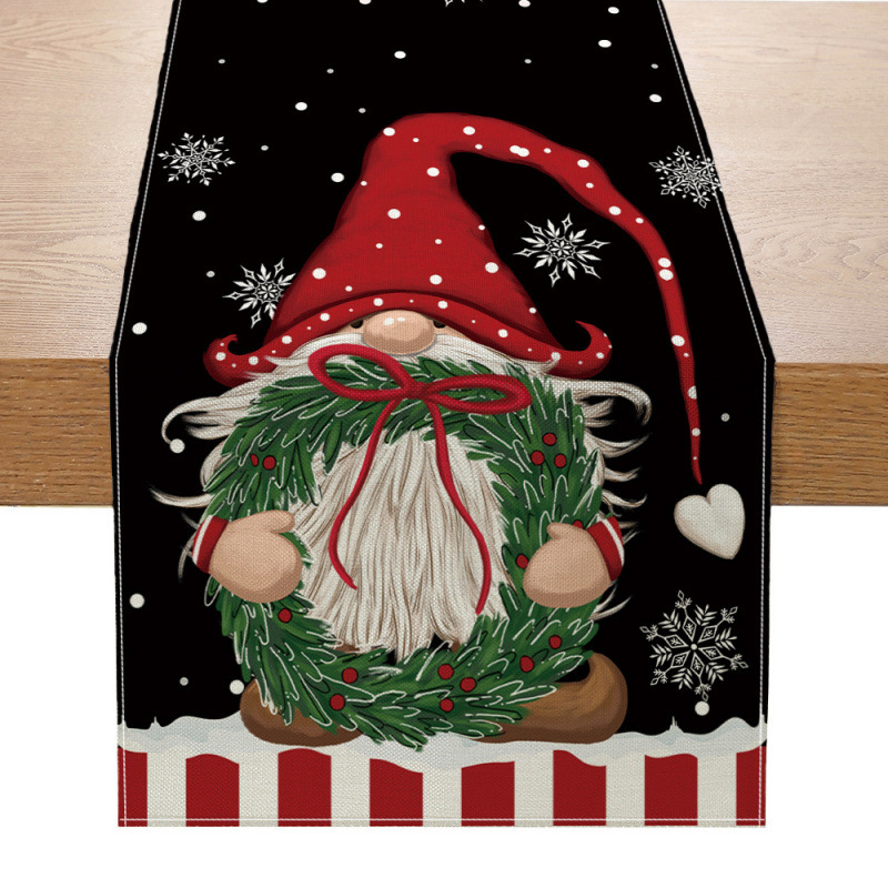 Camino de mesa navideño con estampado de muñeco de nieve y Santa