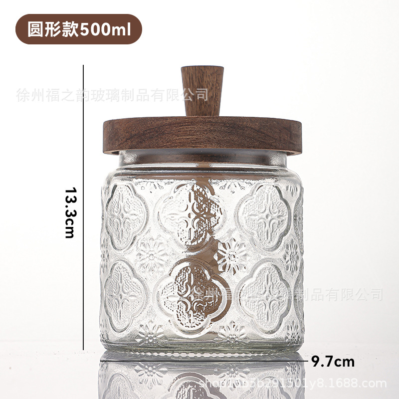 Frasco de almacenamiento de flores de begonia retro de acacia, tanque de miel, barra de agitación transparente con tapa, tanque de vidrio sellado de almacenamiento de cocina