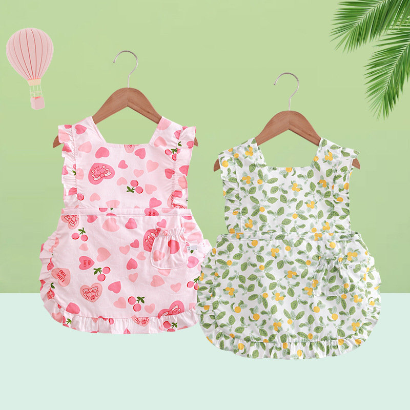Baby Pure Cotton Waterproof Bib Summer Sleeveless Eating Apron Baby Girl Smock Fashionable Princess Dress Kidsren's Protective Clothing