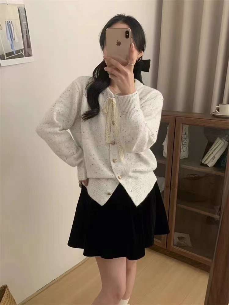 24 Dongpuyuan coreano correa de cuello redondo de hebilla de una sola fila temperamento suéter de puntos de color chaqueta mujer 20 image 1
