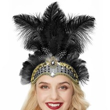 跨境热销万圣节头饰派对舞会表演发带彩色羽毛头带圣诞节日头饰品