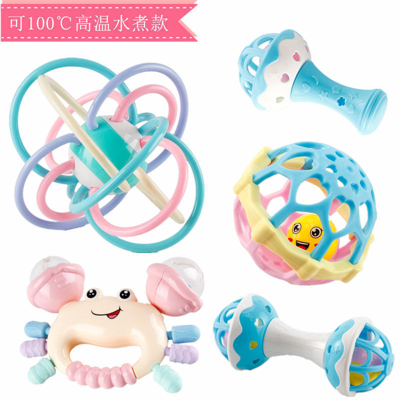 Baby toy hand rattle teether can be boiled for early childhood education newborn 0-6-12 months baby boy and girl