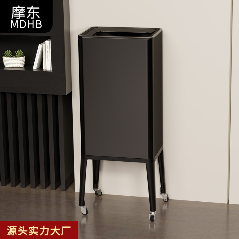 Movable Wheeled High-Foot Trash Can Without Bending over for Home Villa Living Room Kitchen Square Stainless Steel Storage Bucket