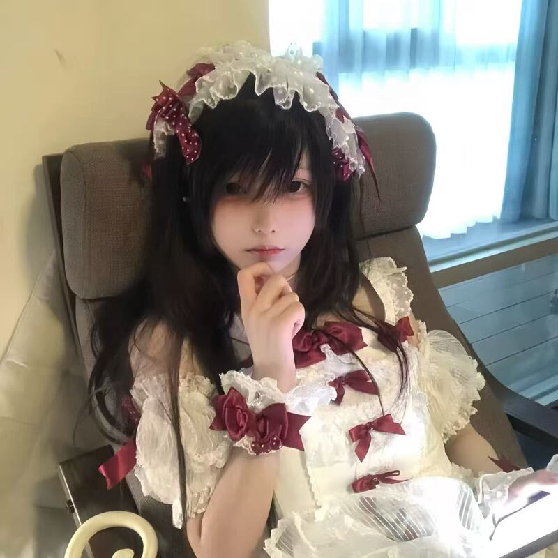甜美少女lolita蝴蝶结花边精致发带甜美可爱少女心发饰红色系拍照|undefined