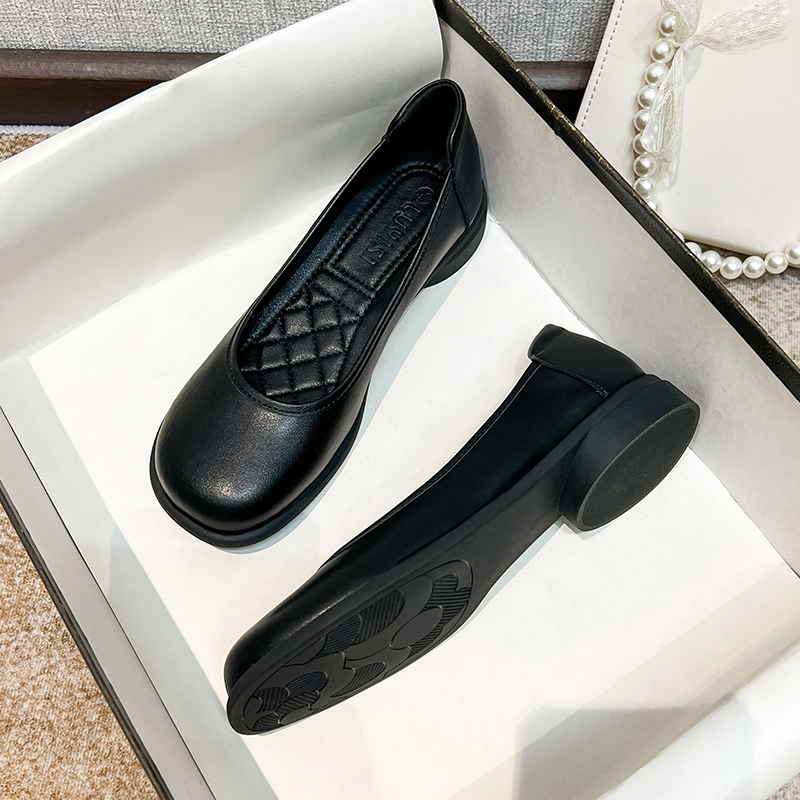 Black Comfortable Long-standing Not Tired Low-heeled Work Shoes Soft-soled Leather Interview Professional Work Thick-heeled Single-layer Shoes Women's Shoes Black Comfortable Long-standing Not Tired Low-heeled Work Shoes Soft-soled Leather Interview Professional Work Thick-heeled Single-layer Shoes Women's Shoes