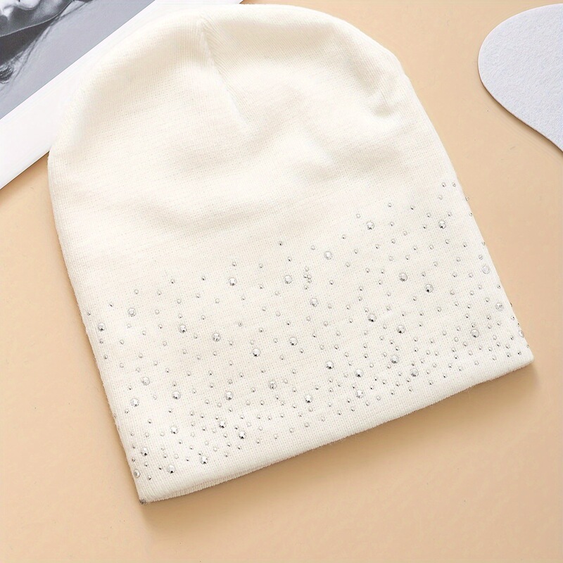 1pc Women'S Acrylic Beanie Hat with Rhinestone Accents跨境|undefined