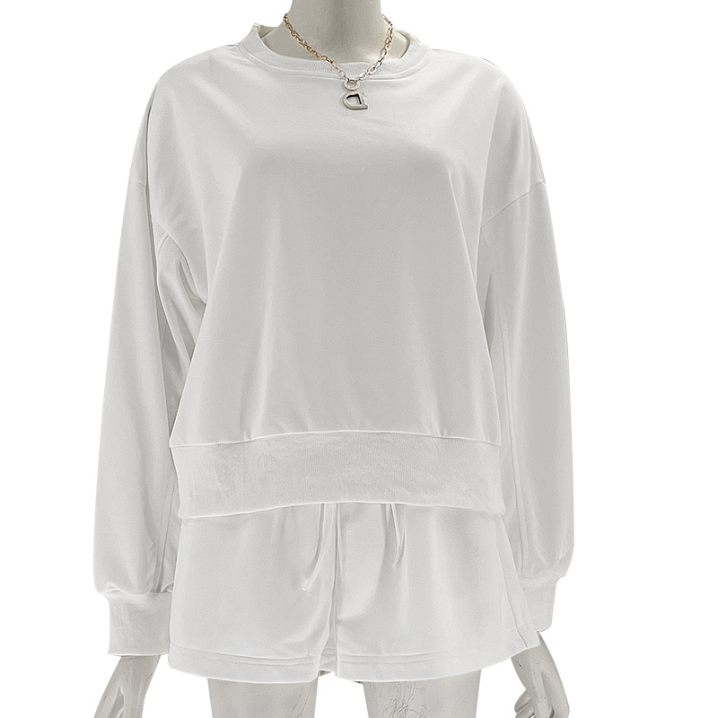 Solid Color Long Sleeve Sweaters Women Clothing Short Two-Piece Casual Shorts Suit