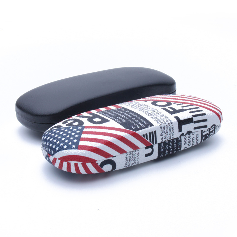Fashion Glasses Case Iron Hard Box Outsourcing Leather Myopia Glasses Box Black Printed Pattern Primary Supply