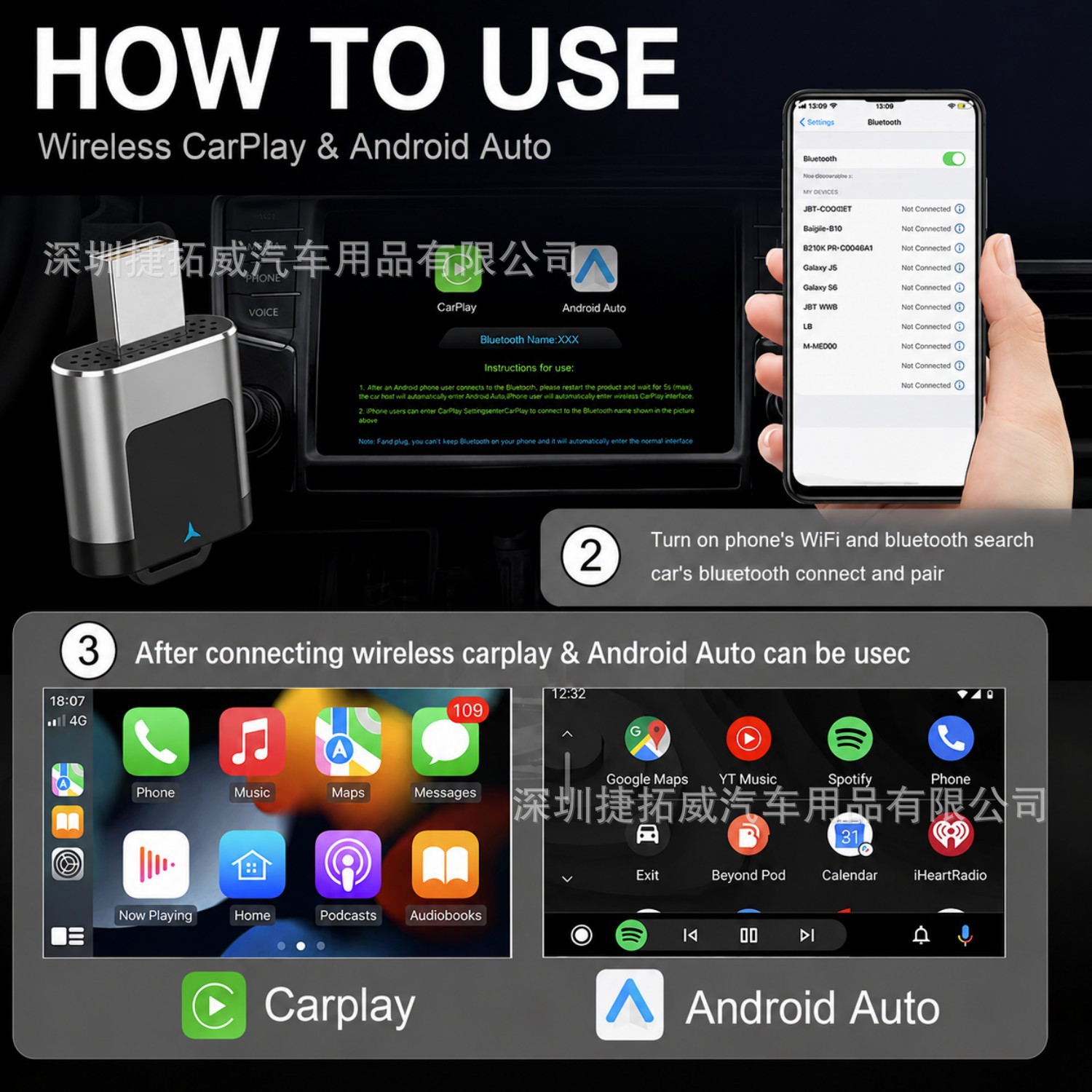 2026 Cross-Border Upgraded Wireless Carplay Box Androidauto Two-In-One Adapter Car Connectivity Box