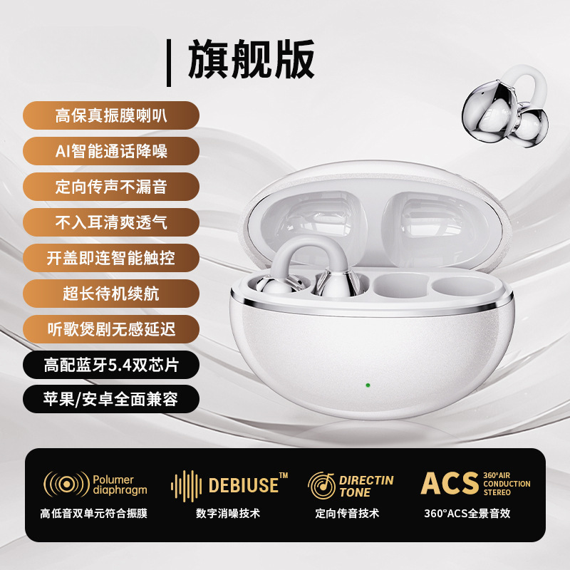 Clip-On Bluetooth Headphones for Sports and Gaming, Noise-Cancelling Ear-Clip Bluetooth Headphones