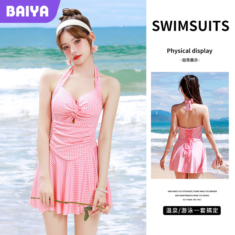 Traje de baño de las mujeres al por mayor nueva falda de una pieza adelgazante sexy traje de baño a cuadros moda Slim traje de baño al por mayor