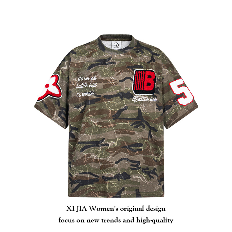Retro cotton camouflage summer short sleeve T-shirt
