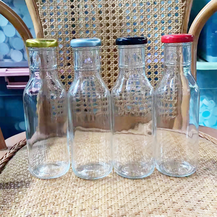 新款350ml奶茶玻璃瓶沙棘饮料瓶玻璃果汁瓶外卖泡茶瓶牛奶瓶批发