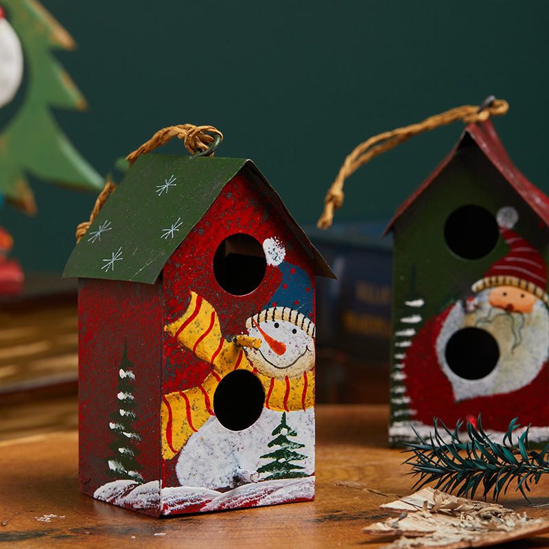 Navidad hoja de hierro pequeña casa colgante 10cm mesa de Navidad árbol de Navidad decoración colgante hierro forjado decoración