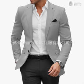 男士职业西服2件套商务休闲宴会结婚正装西装外套跨境亚马逊大码