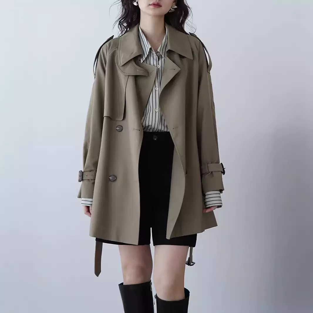 预售新款春秋中长款风衣外套女英伦小个子上衣外套短款风衣休闲