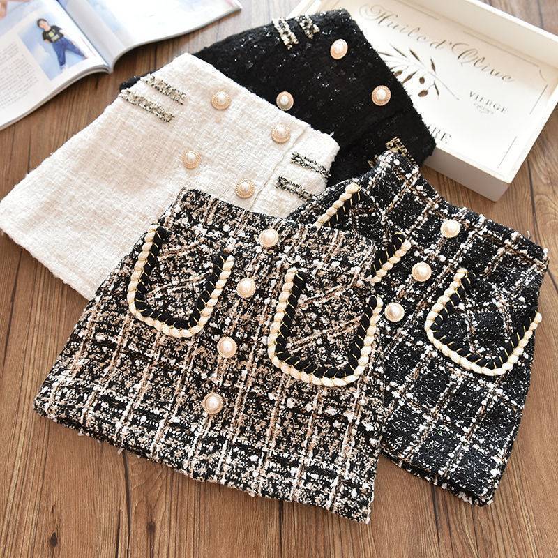 Girl's Skirt Winter Chanel Style Wool Plaid New Fashionable Children's Baby's fleece-lined Thickened Princess Dress Trendy