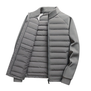 Two-Way Knit Splicing New National Standard White Duck down Men's Splicing down Jacket 2025 Light Stand Collar Cross-Border Wholesale
