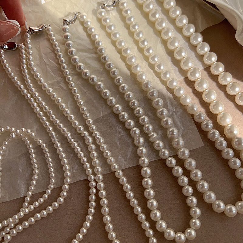 Shijia Pearl Necklace Female Niche Light Luxury Design Advanced Sense Simple Elegant Collarbone Chain Gold Button Wool Chain