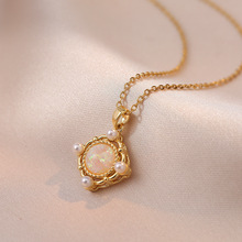 项链女 网红时尚小众韩国新款项链ins珍珠彩色渐变几何形锁骨链