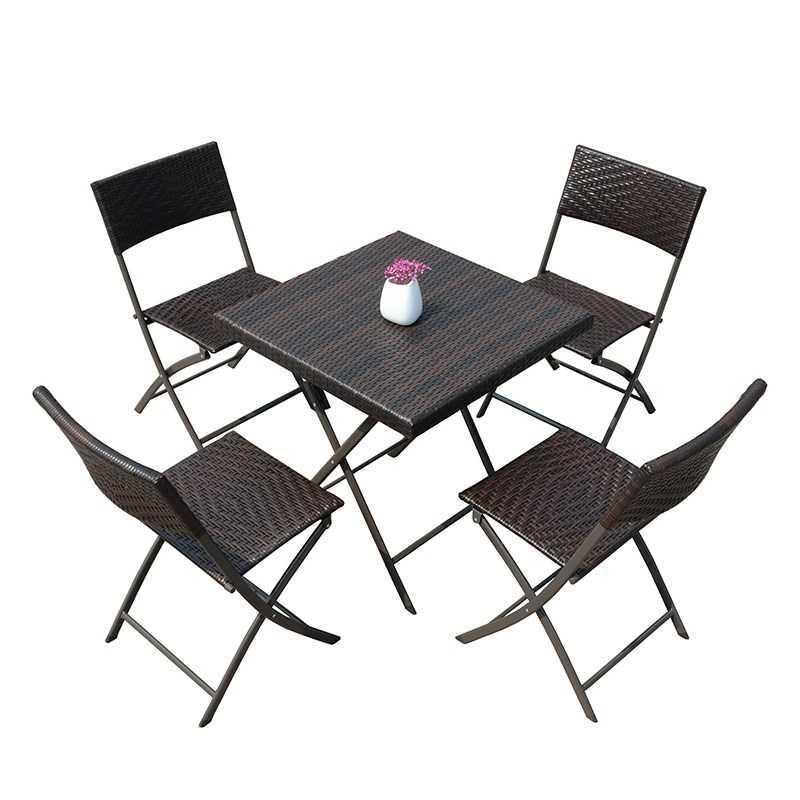 藤编折叠桌椅三件套组合 PE仿藤户外阳台庭院家具 咖啡厅酒店藤椅