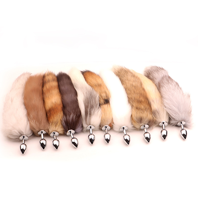 Fox Tail Metal Anal Plug with Plush Cross Fox Tail, Blue Cosplay Design — detail image 17