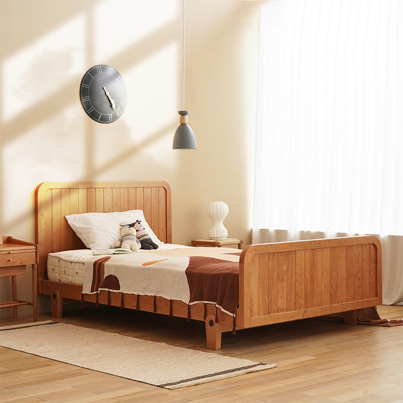 管木匠兒童床帶護欄北歐日式實木1.2米單人床 簡約現代臥室雙人床