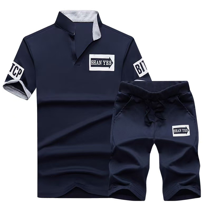 Trajes deportivos de ocio de verano europeos transfronterizos para hombres, trajes de mangas cortas para hombres, trajes de ejercicio para hombres, pantalones cortos para hombres, dos piezas