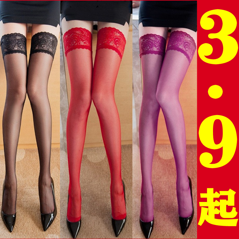Summer Ultra-Thin Sexy Women's Stockings High Stockings Lace Thigh Socks over the Knee Flesh Black